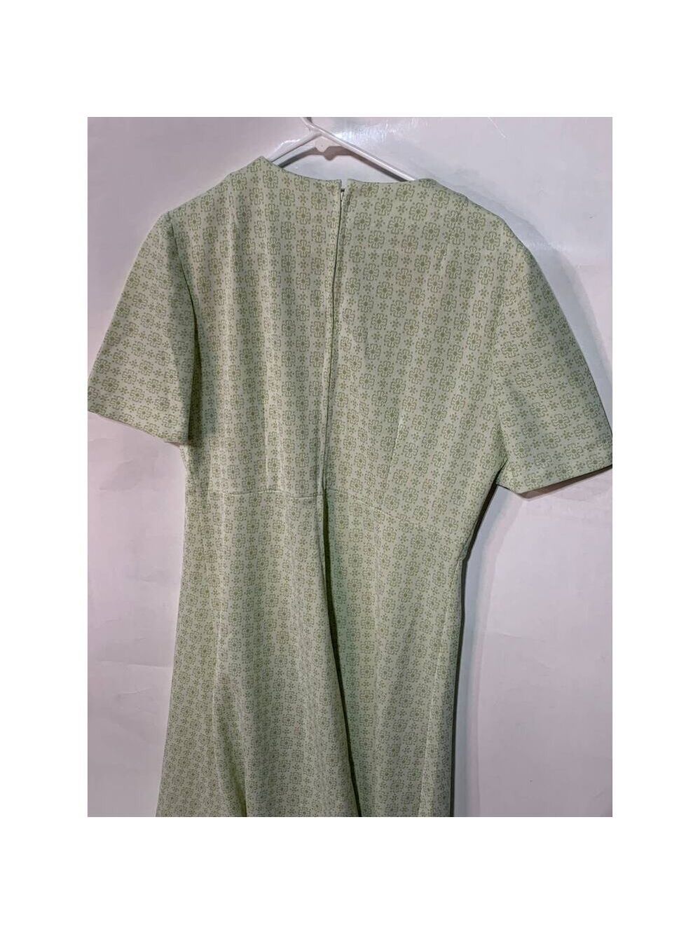 Vintage Women's Handmade Short Sleeve Fit and Flare Dress Floral Print Green - Picture 6 of 7